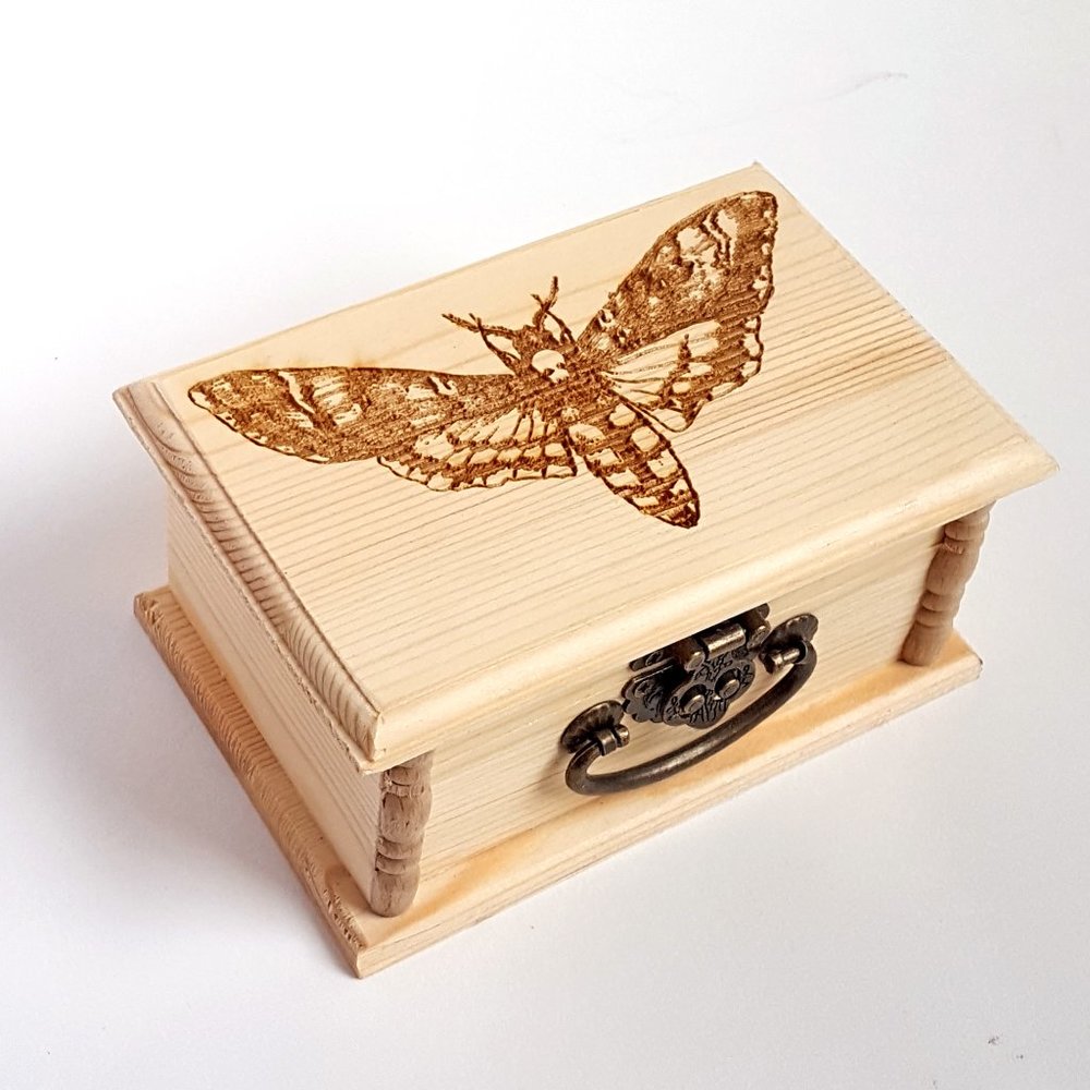 Death's Head Moth Small Wooden Box Storage & Decor - Picture 1 of 6
